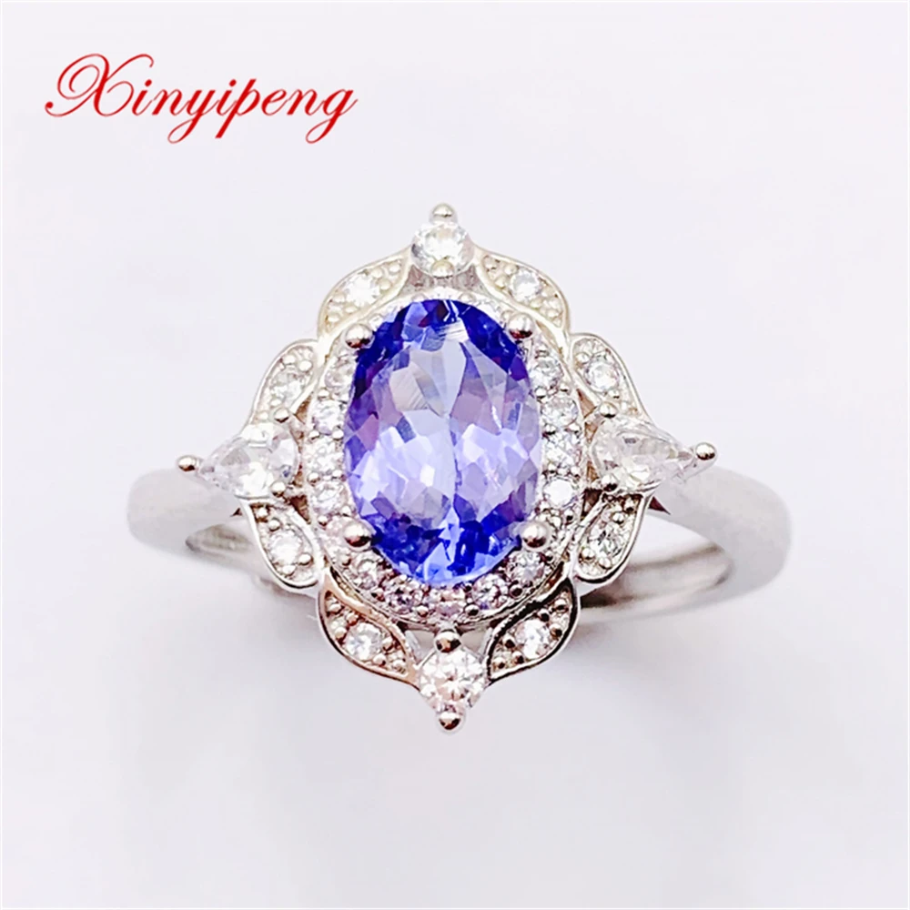 

Xin Yipeng Gem Jewelry Real S925 Sterling Silver Inlaid Natural Tanzanite Rings Fine Anniversary Gift For Women Free Shipping