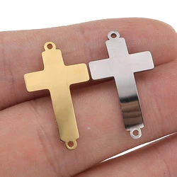 5pcs/lot Stainless Steel Fashion Double Hole Cross Pendant Jewelry Making Supplies Connector Charm Finding Accessories For Hand