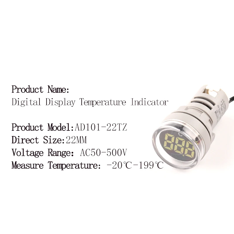 22mm Round Square LED Digital thermometer Signal Lights temperature meter Detector Sensor  -20-199 Celsius 50-500V AC