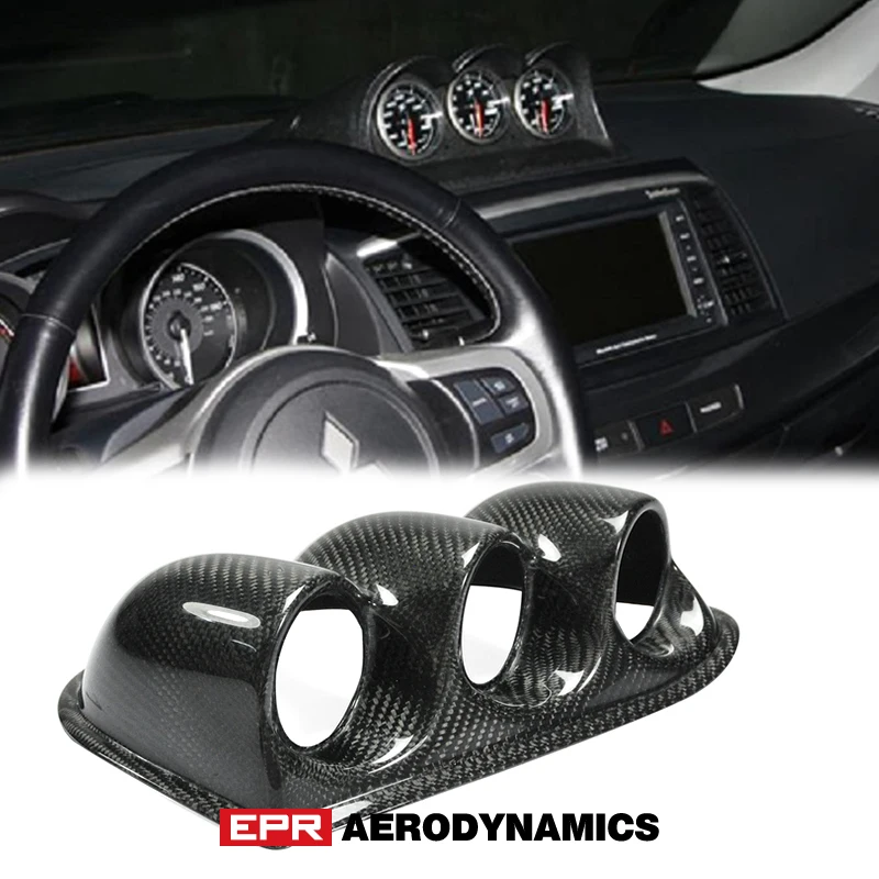 For Mitsubishi Evolution EVO 7 8 9 Carbon Fiber Dash Triple Gauge Pod RHD 60mm Glossy Finish Inner Dial Cover Fibre Drift Kit