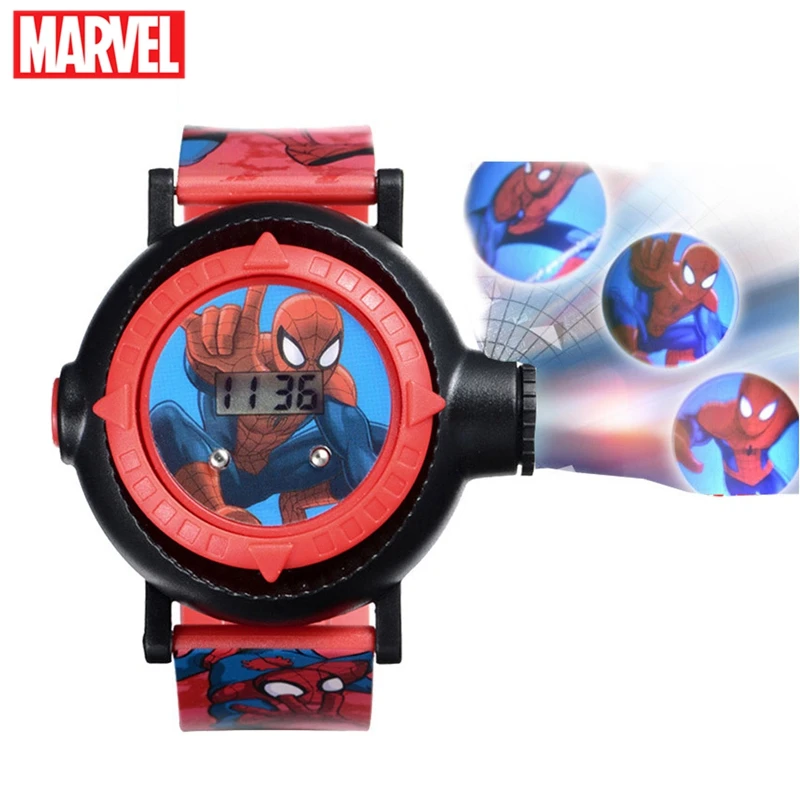 MARVEL Genuine Spider Man Projection LED Digital WristWatches Children Cool Cartoon Kid Birthday Gift Disney Boy Girl Clock Toy