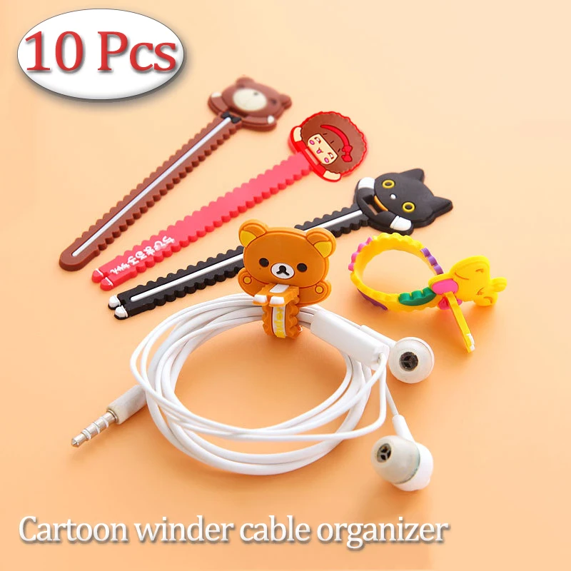 10PCS Winder Cord Data Cable Tie Wire Finishing Organizer Creative Winder Line Storage Silicone Clip Winding Headphone Cable