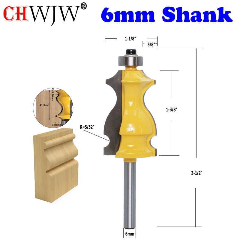 1PC 1/4 6mm Shank Architectural Cemented Carbide Molding Router Bit Trimming Wood Milling Cutter for Woodwork Cutter Power Tools
