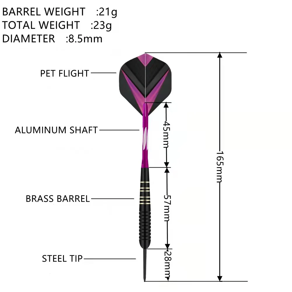 Dardos de aço com eixo de alumínio, dardos profissionais, comprimento total 16,5 cm, preto, cor dourada, Free Carry Box, 23g, 3Pcs Set