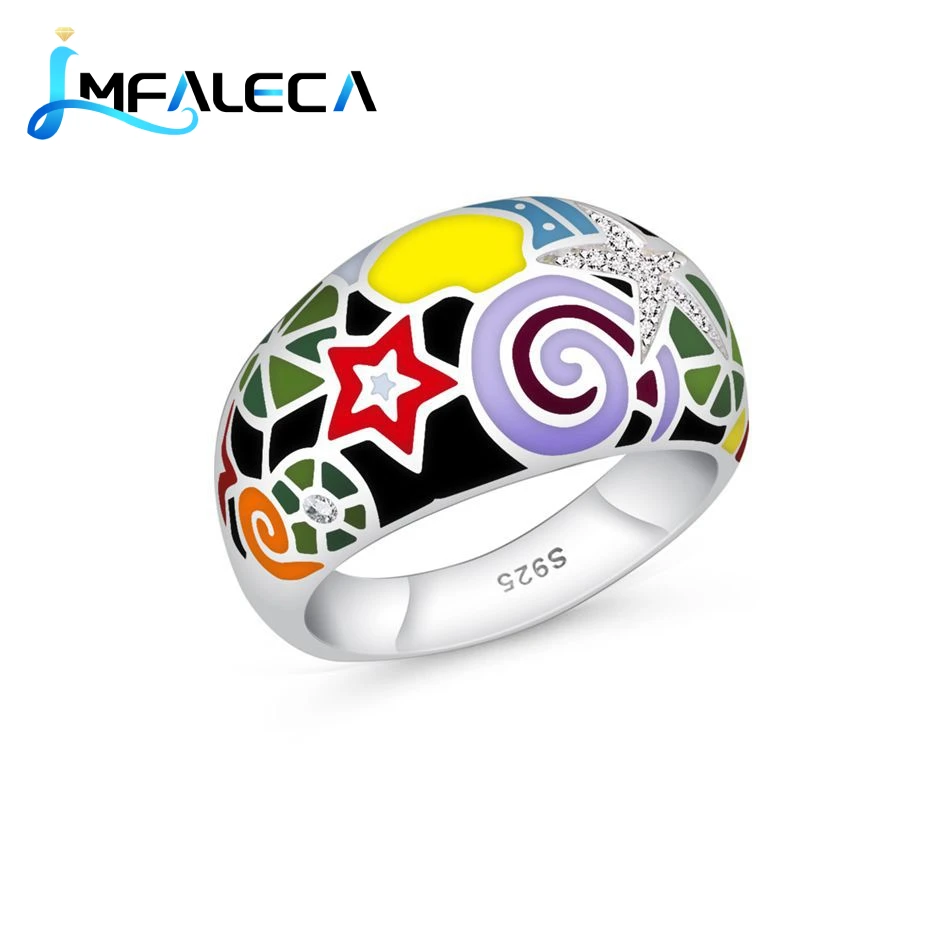 LMFALECA Women 925 Sterling Jewelry Sets Multicolor Enamel Pattern Clip Earrings Ring Necklace Fine Luxury Birthstone Jewelry