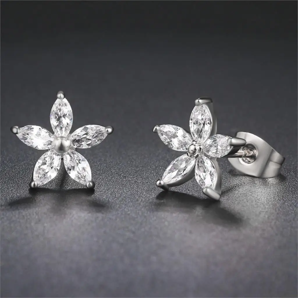 Double Fair Wintersweet AAA+Cubic Zircon Silver Color Stud Earrings HotSale Crystal Fashion Jewelry For Women DFE008