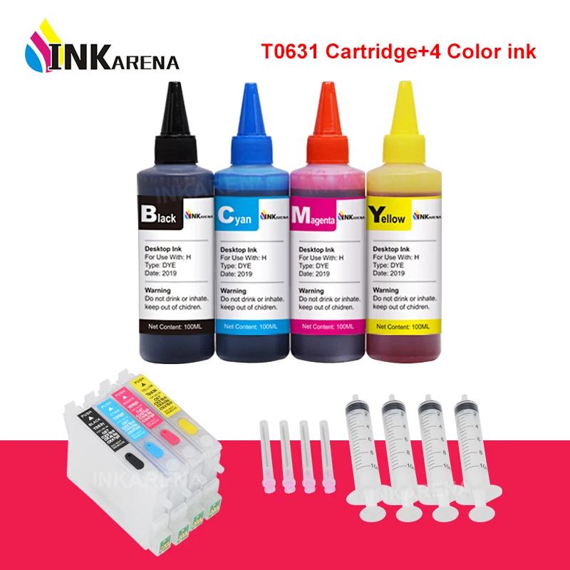 INKARENA T0631 XL Ink Cartridge For Epson Stylus C67 C87 C87 Plus CX3700 CX4100 CX4700 CX5700F CX7700 + 4 Color Refill Ink Kits