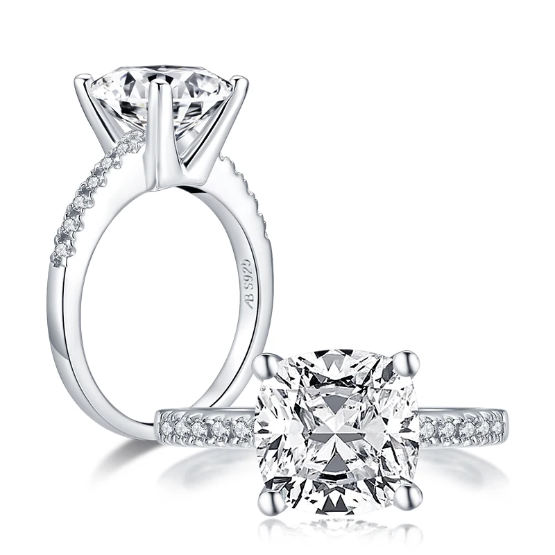 ANZIW  Fashion 925 Sterling Silver 3.25 Carat Cushion Cut Engagement Ring Simulated Diamond Wedding Silver Ring  Jewelry Gifts