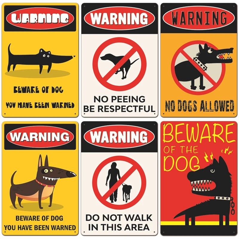 Warning Dog Metal Tin Signs Vintage Poster Beware of Dog Retro Tin Plates Wall Stickers for Garden Family House Door Decoration