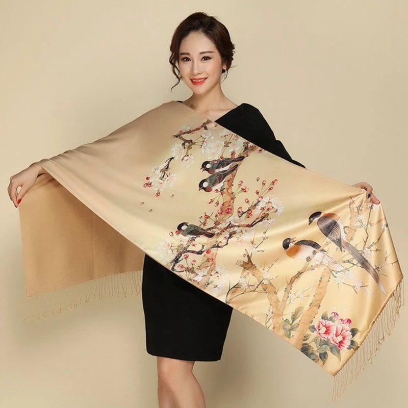 Women\'s Scarf Silk Cashmere Scarf Vintage шумоглушитель Chinese Style Warm Print Shawl Elegant Multicolor Scarf 2020