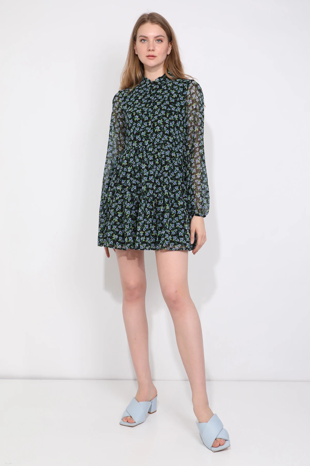 Women's Flower Print Lining Chiffon Dress