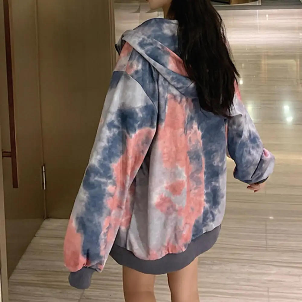 Fashion Men Sweatshirt Women Long Sleeve Tie Dye Zip Closure Sweatshirt Hoodie Hooded Coat Streetwear Women Tops Clothes Trendy