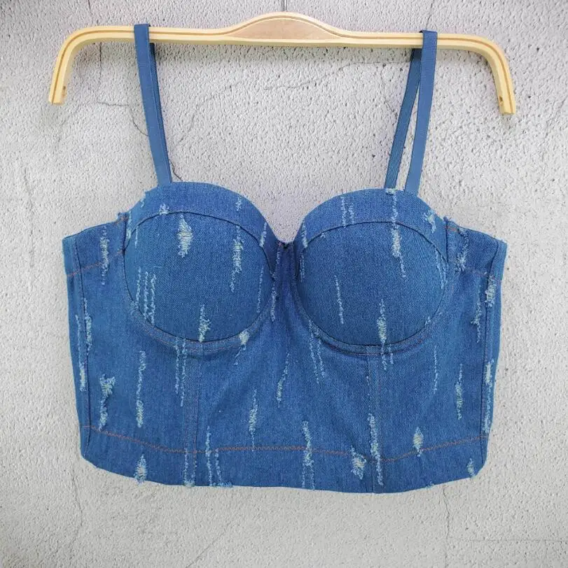 

Crop Top Women Tank 2021 Cropped Woman Clothes Sexy Camis Push Up Denim Bra Clothing Backless Bustier Party Club Vest p2459