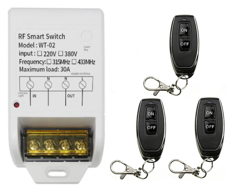 AC 220V 380V 1CH 30A Wireless Remote Control Switch Receiver + Transmitter For Water Pump LED Light Garage Door