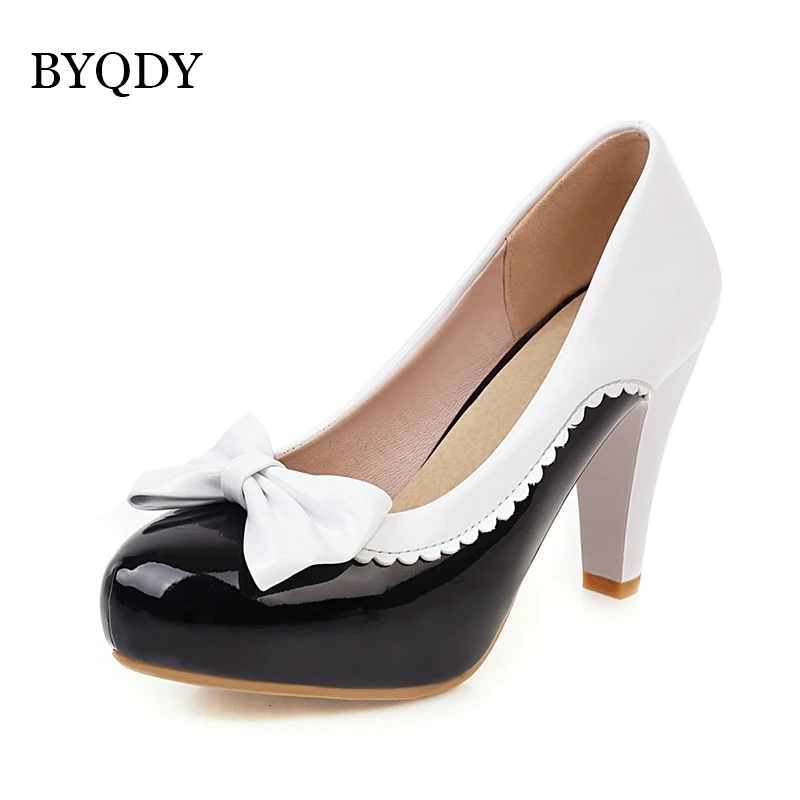 BYQDY New 2021 Spring High Heels Female Shoes Spike Heels Bowtie Footwear Slip on Party Wedding Mary Jane Pumps Shallow Shoes