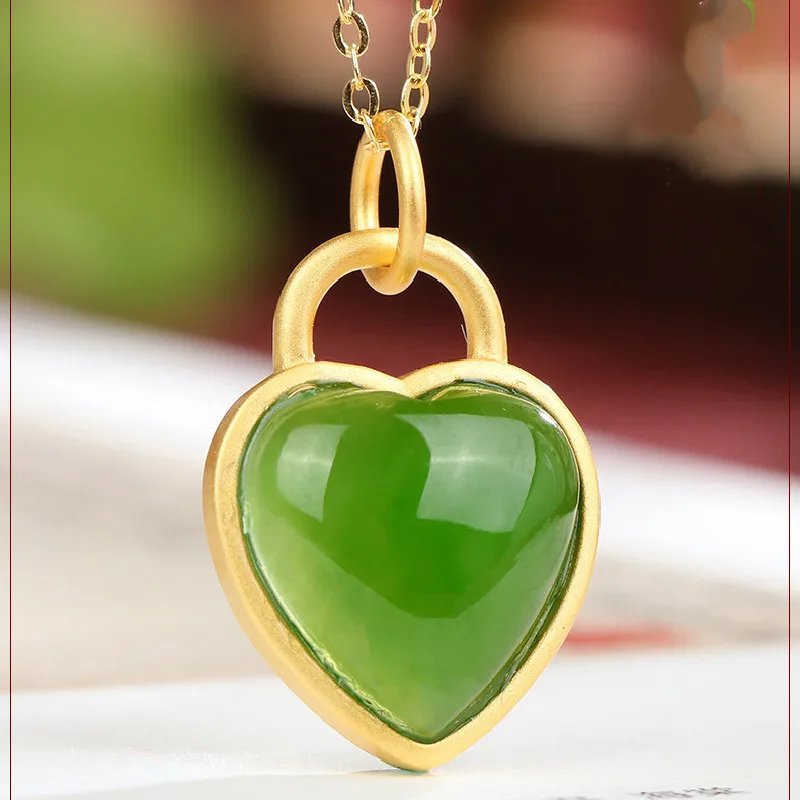 S925 Sterling Silver  Inlaid Natural Hetian Jasper Jade Pendant