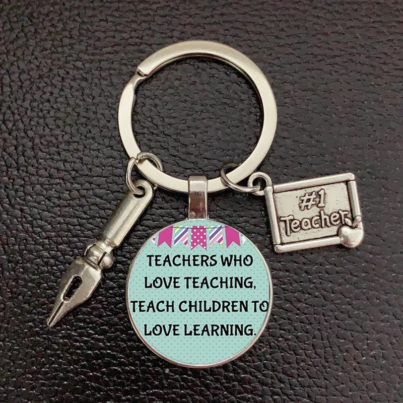 المعلم المفاتيح الزجاج نمط رسائل شكرا لك المعلم حلقة رئيسية المعلم هدية عيد الوقت جوهرة الزجاج حامل سلسلة مفاتيح