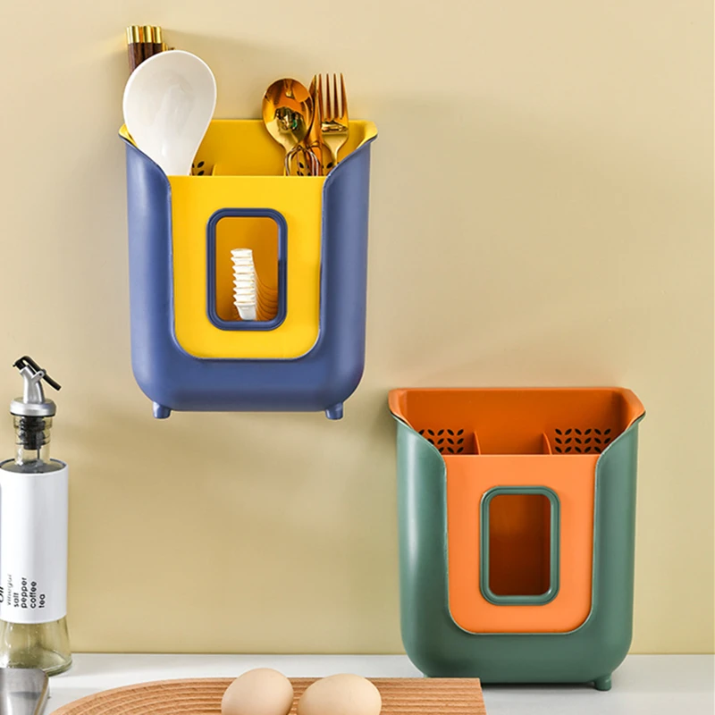 

Home Double Layer Drain Chopsticks Cage Hollow Kitchen Cutlery Holder Plastic Storage Tube Spoon Fork Organizer Shelf Container