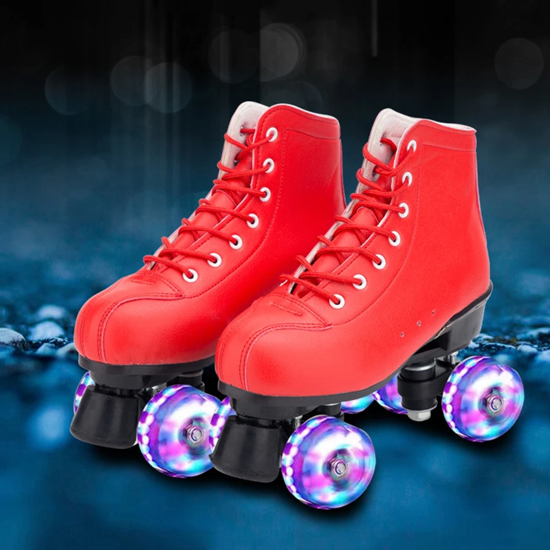 New big red cowhide roller skates double-row ice skates flashing wheels wear-resistant roller skates for skating Quad Patines