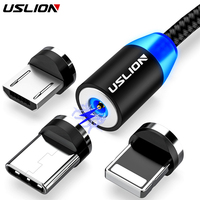 USLION LED USB Type-C Magnetic Cable For iPhone 15 Xiaomi Samsung Huawei Type C Cable Fast Charging Data Charge Micro USB Cable