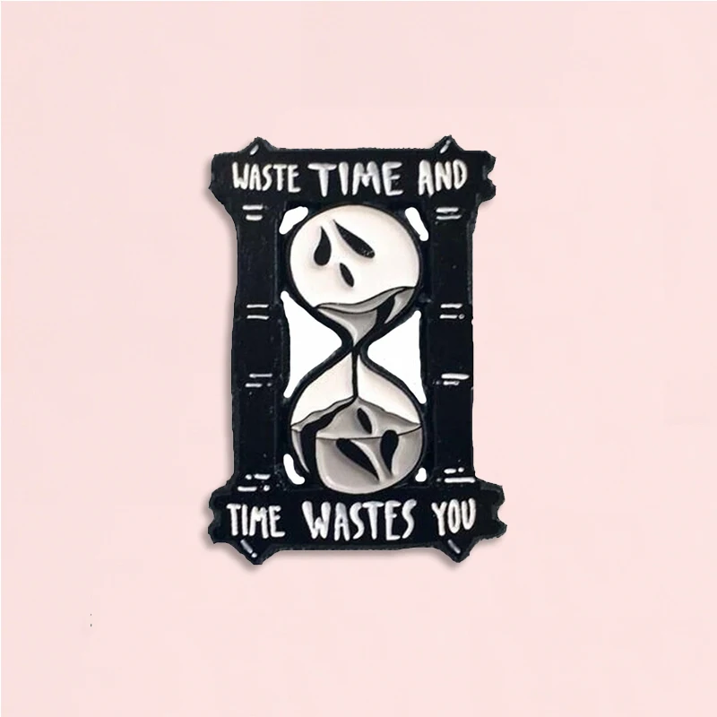 Frown Hurglass Enamel Pin Time Waste You Brooch Lapel pin Denim Jeans shirt bag Sad Face jewelry gift for friends