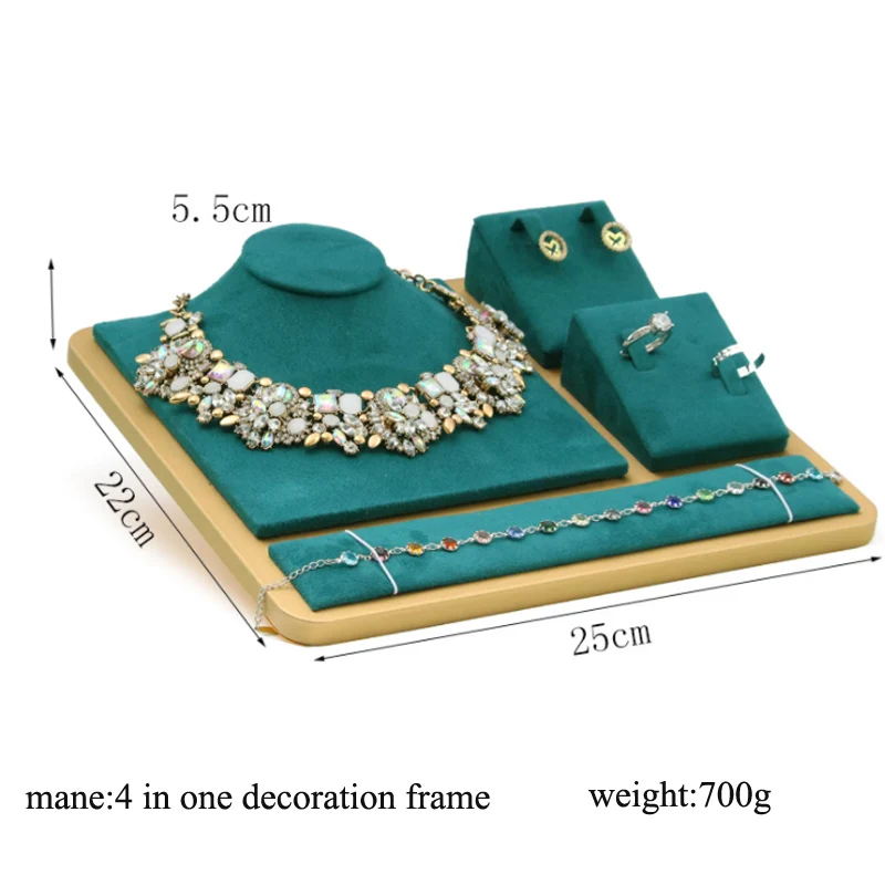 

Top 4in 1Set Jewelry Earring Holder Ornament Display Stand Green Microfiber Necklace Bracelet Ring For Counter Jewellry Dispaly