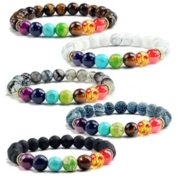 Bracciali con perline in pietra naturale per donna uomo bracciali con pietre Chakra braccialetti per Yoga indiani gioielli con perline di pietra sana da donna