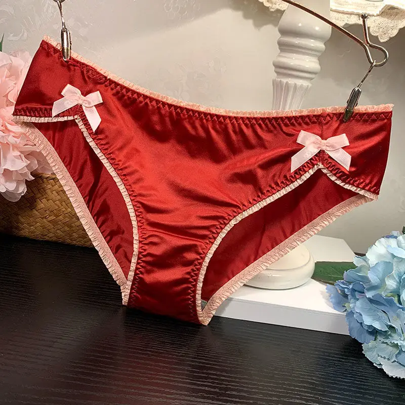 2Pcs/Lot Sexy Women's Panties Underwear Seamless With Bow Female Low Rise Panty  Comfort Lady Lingerie Ice Silk Briefs Tanga