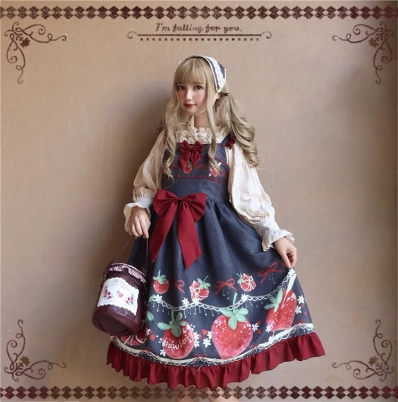 Ensemble robe et chemise princesse du palais lolita douce, rétro, imprimé mignon, taille haute, style victorien, kawaii, gothique, lolita cos loli