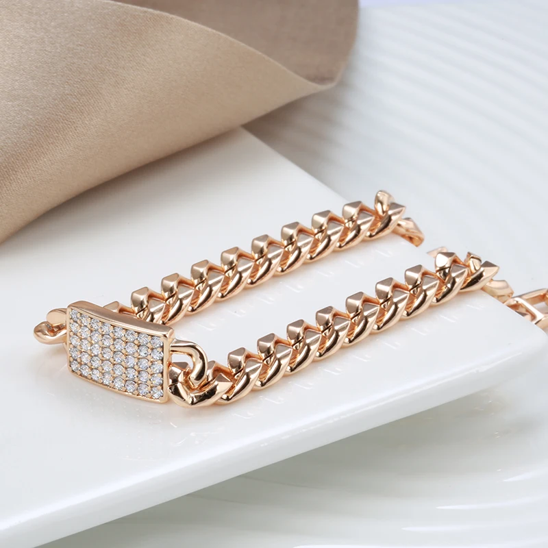 Kinel Luxury 585 Rose Gold Color Natural Zircon Bracelets Women 7mm Curb Cuban Chain Link Bracelet Fashion Punk Vintage Jewelry