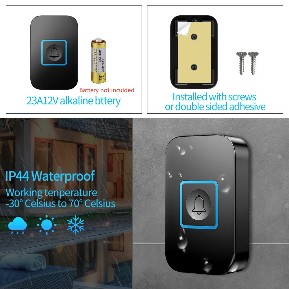 WEMEDA Wireless Doorbell Waterproof Touch Button LED Light Home Smart Cordless Door Ring Bell US EU UK Plug 300M Range 60 Chimes