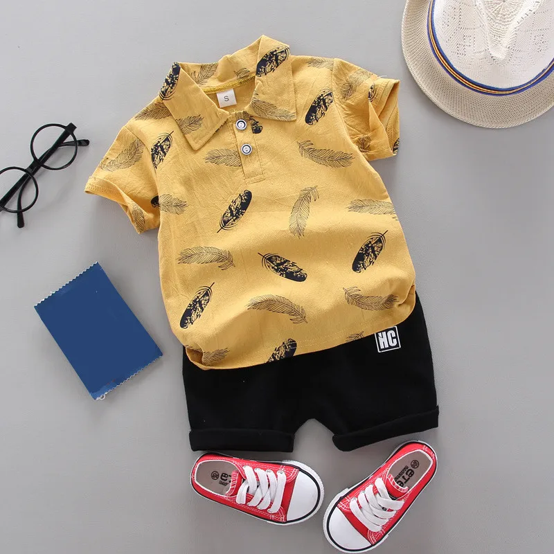 Summer boy baby clothes Sets fashion cotton lapel short-sleeved shirt T-shirt + kids shorts 2 pieces Boy Sets clothing