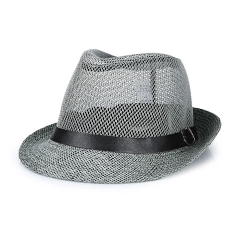 Summer linen breathable sunhat Jazz Hat small hat outdoor sun hat men\'s leather belt Hawkins Felt Cap Western cowboy hat F59