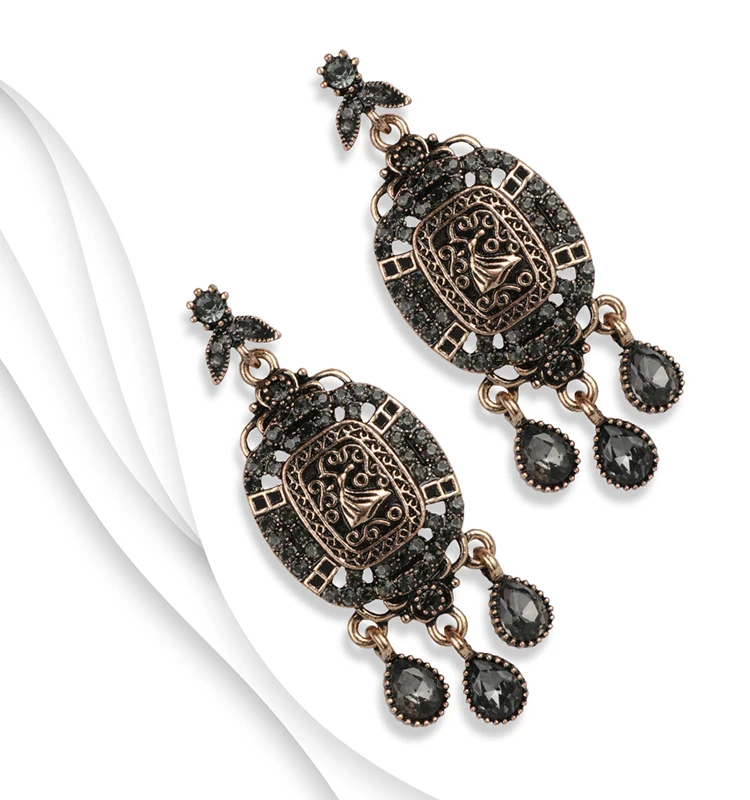 Kinel 2020 New Boho Ethnic Big Drop Earrings Antique Gold Beach Gray Crystal Bridal Earrings For Women Vintage Jewelry