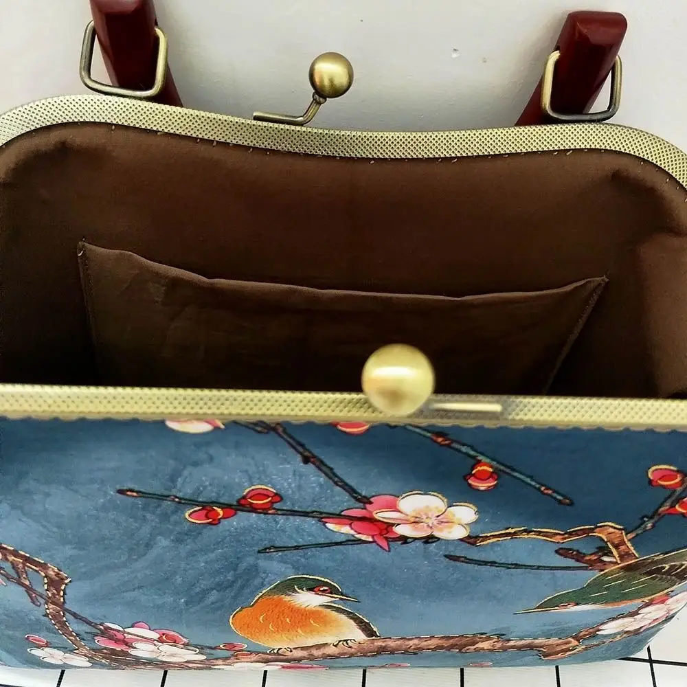 Vintage Flowers Bird Lock Shell Bag Bags Chain Women Shoulder Crossbody Bag Wood Hand Bag Women\'s Handbags Purse