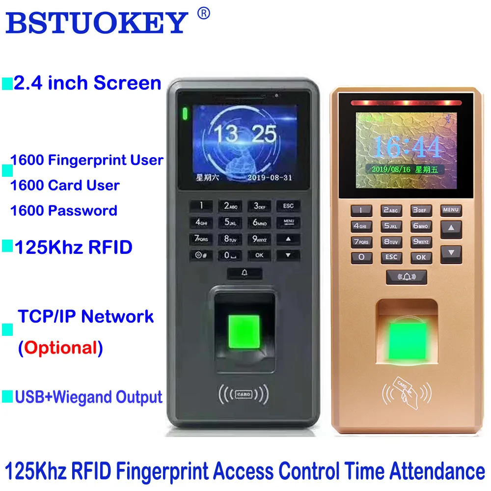 

125Khz TCP/IP USB 1600 User Fingerprint Access Control RFID Time Attendance 2.4 inch Screen Biometric Fingerprint Time Clock