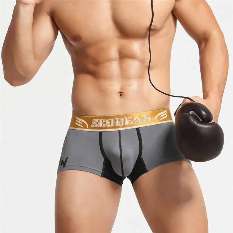 SEOBEAN-bóxer de algodón transpirable para hombre, ropa interior Sexy, color sólido