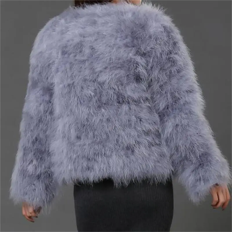 sexy Ostrich wool turkey real fur women black coat genuine feather short plus size 5XL,7XL winter festival long sleeve jacket