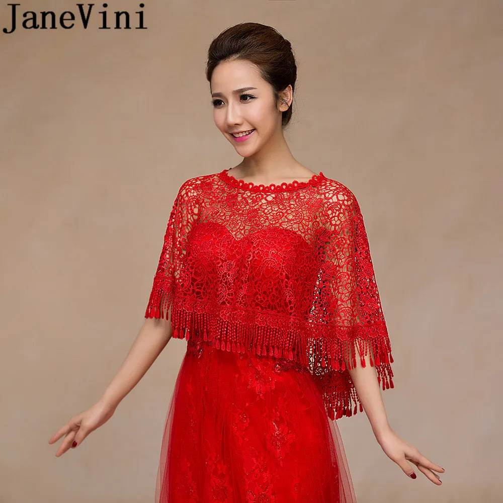 JaneVini Womens Gorgeous Bridal Cape Shoulder Bolero Red Wedding Formal Evening Floral Lace Wraps and Shawls Shrug Female Jacket