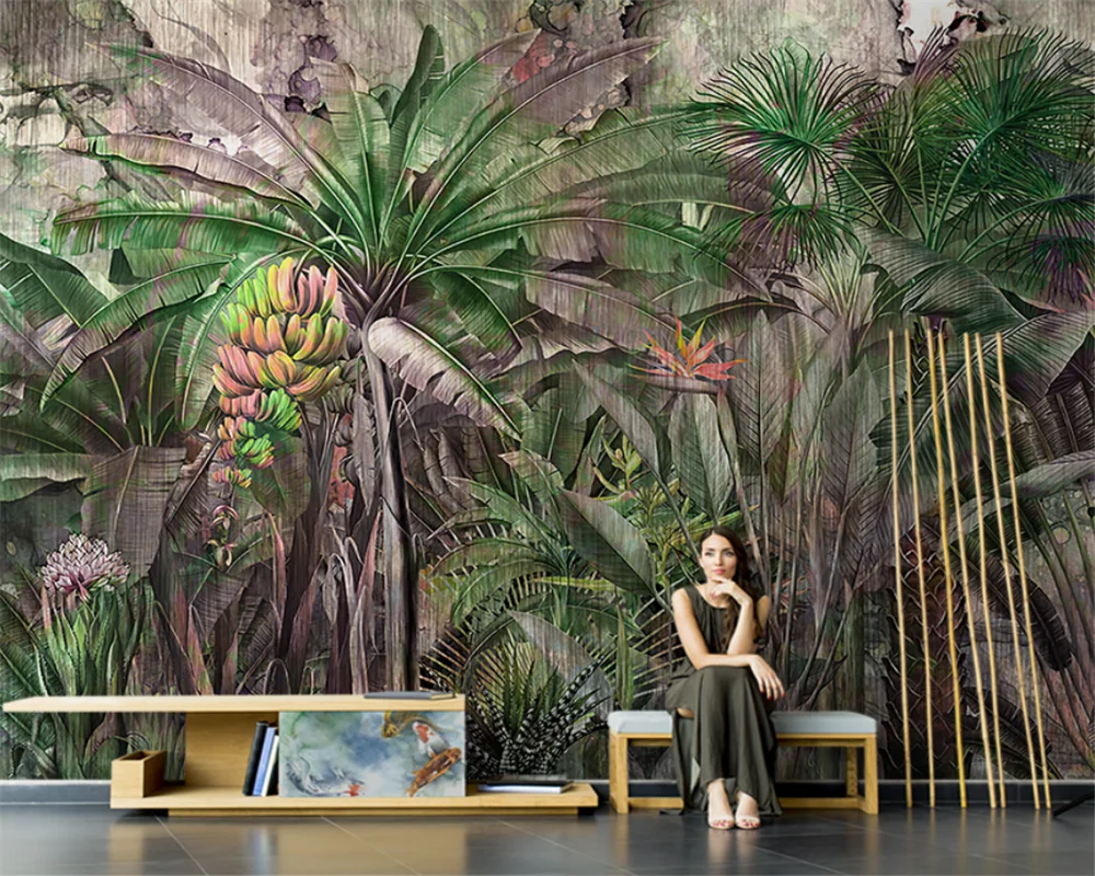 

beibehang Customized tropical rainforest living room hand-painted art bedroom TV background papel de parede wallpaper