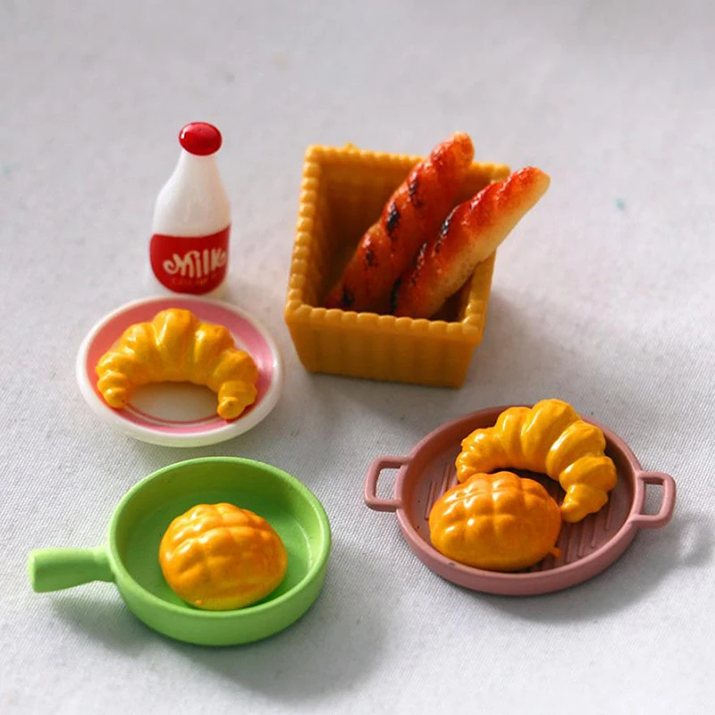 New 6Pcs Miniature 1/12 Dollhouse Simulation Bread Dollhouse Miniature Food Breakfast Snack Dessert Kitchen Toys