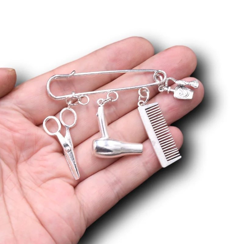 1pc Metal Brooch Barber Hair Dryer/Scissors/Comb DIY Charm Ornaments Bag Handmade Occupation Jewelry Souvenir Badge Gift P804