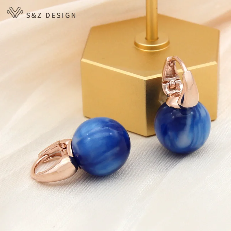 S&Z DESIGN New Fashion Round Acrylic Colorful Beads Dangle Earrings For Women Wedding Jewelry 585 Rose Gold Color Eardrop