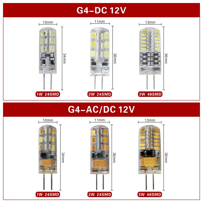 10 teile/los LED G4 G9 12V 220V AC DC 1w 2w 3w 4w 5w 6w Ersetzen 40w 60w Halogen Lampe Licht 360 Strahl Winkel Kronleuchter Led-lampe Lampe