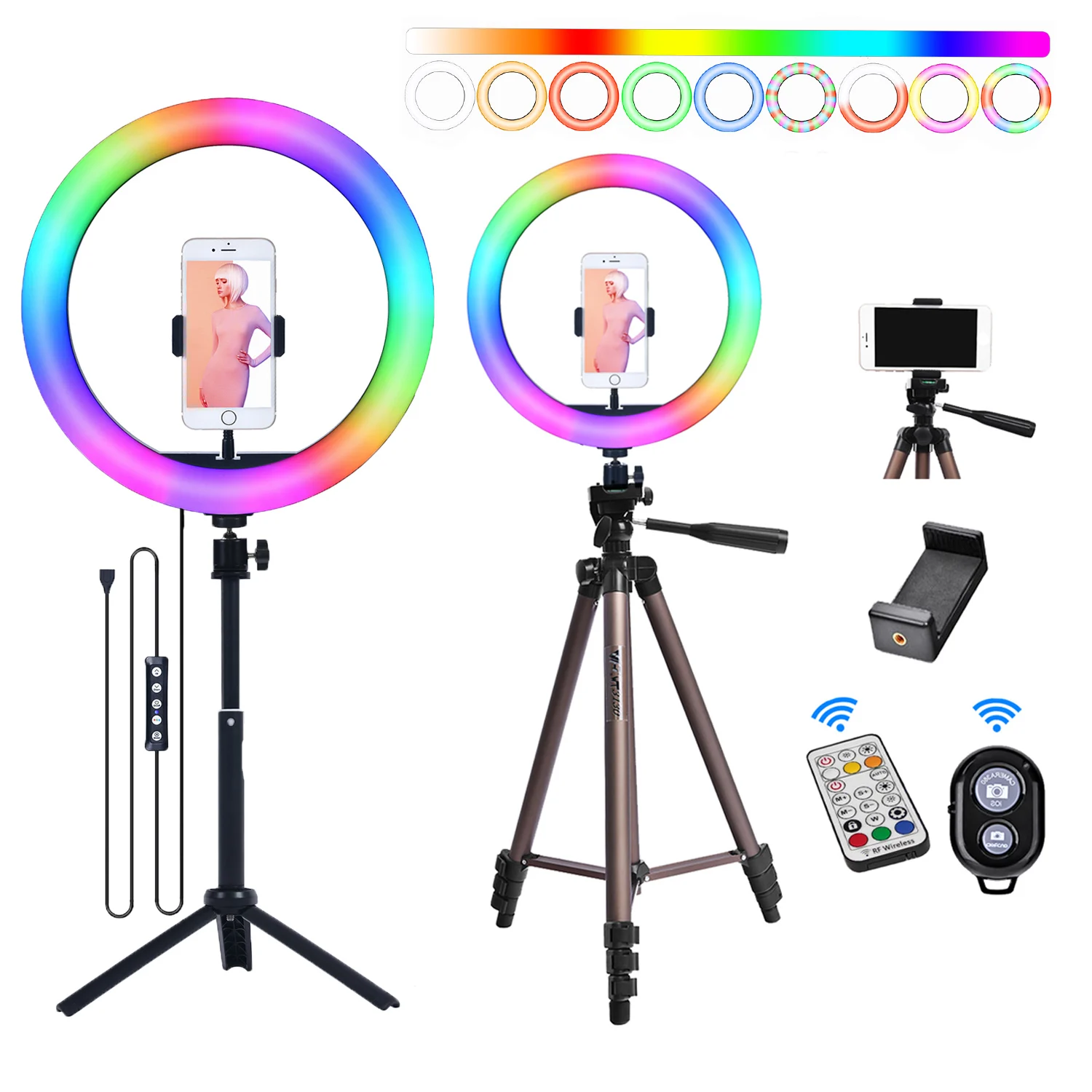 

Fusitu 10/13 Inch RGB LED Selfie Ring Light With Tripod Bluetooth-compatible Remote Round Ring Lamp For Phone Camera Video light