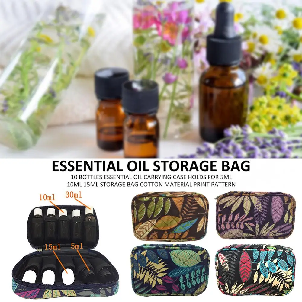 10 Bottles Essential Oil Carrying Case Holds for 5ml 10ml 15ml Storage Bag Cotton material print pattern