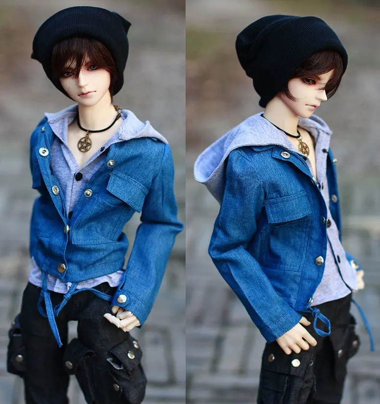 

G10-267 1/4 1/3 Uncle SSDF POPO68 SD BJD MSD doll baby clothes Denim pocket with gray sleeveless hoodie 2pcs/set