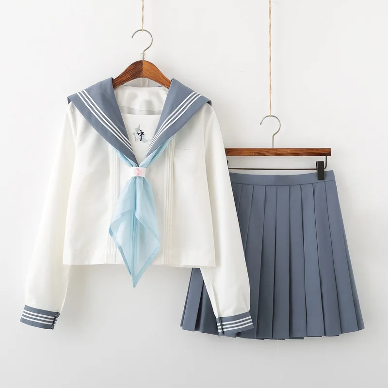 Vestidos escolares para niñas, camisa blanca con corbata, traje de manga larga, uniforme de Anime de escuela secundaria Jk