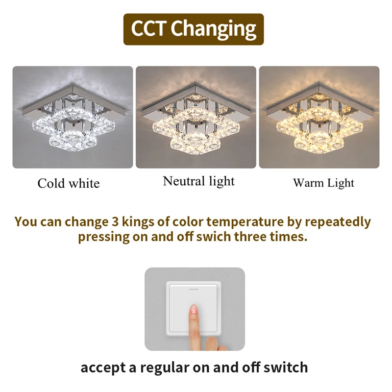 Modern LED Crystal Chandelier Lighting Mirror Rings Ceiling Lamp for Living Room Kitchen Luminaire Home Decor Light Fixture