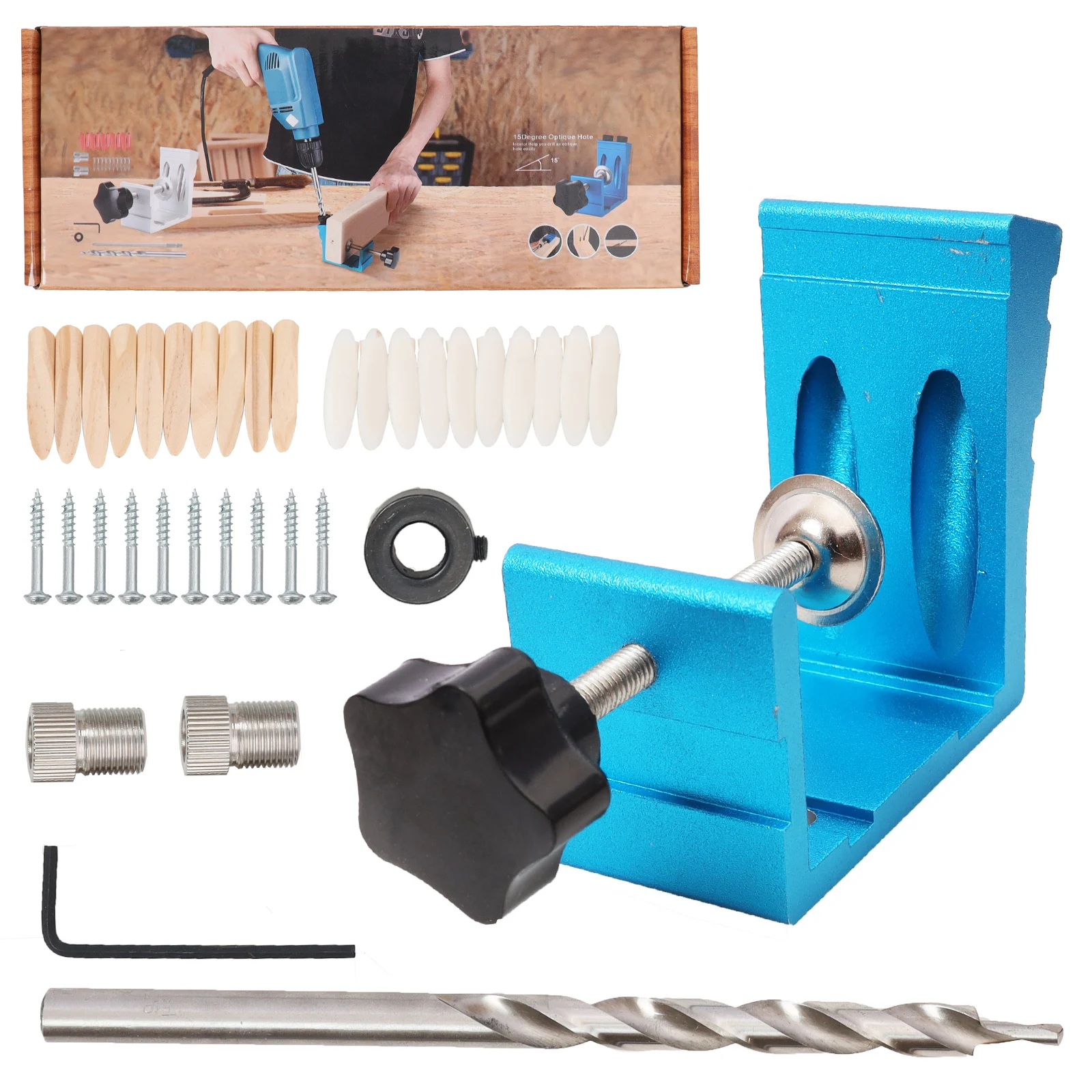 GanWei Inclined Hole Drilling Pocket Hole Jig Kit Dowel Drill Joinery Screw Kit Woodworking Guides Joint Angle Tool Locator